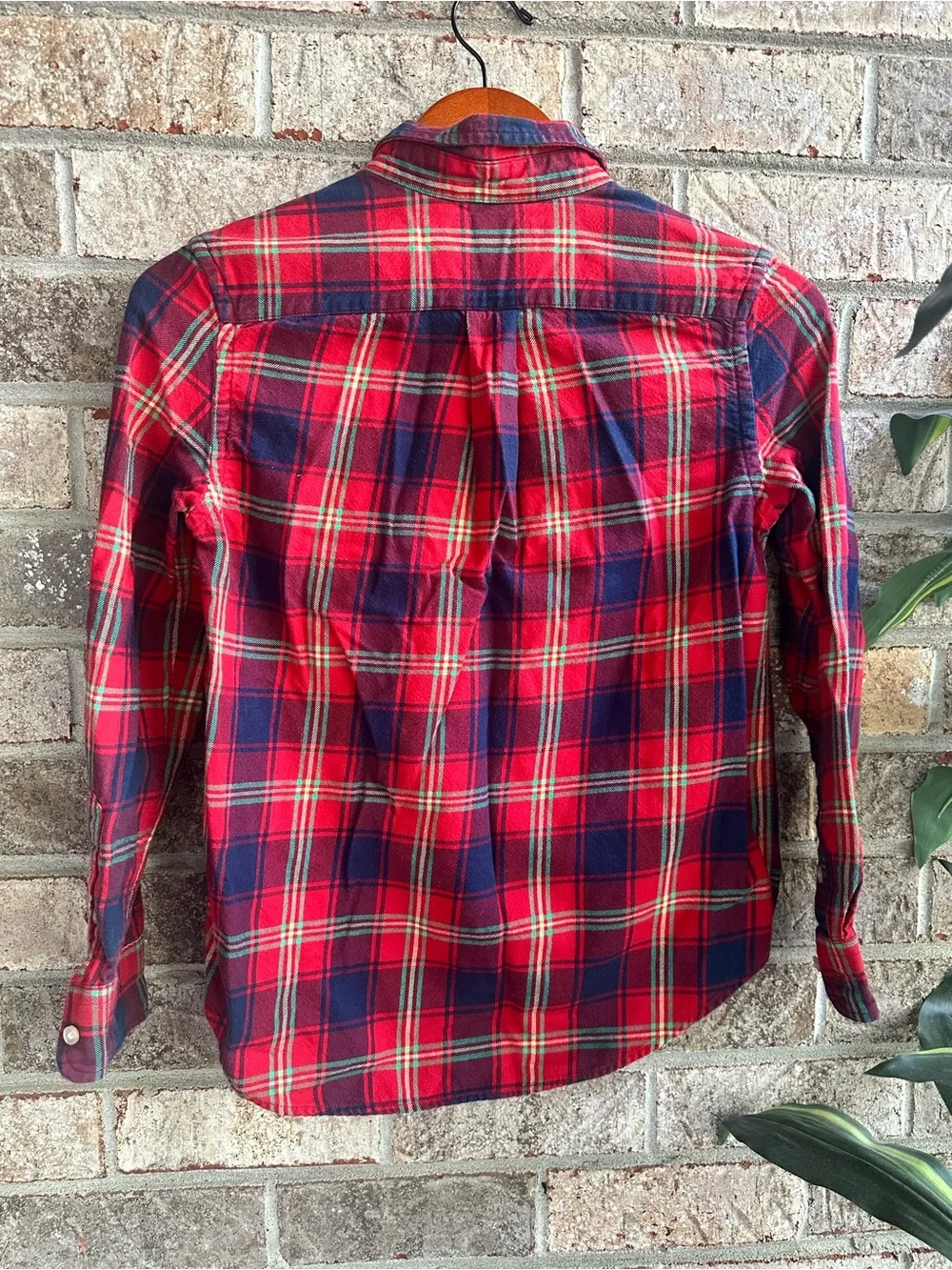 Ralph Lauren Boys Red/Navy Plaid Button-Down Flannel Shirt